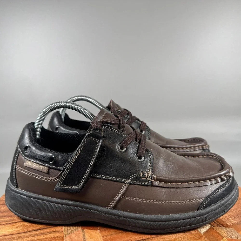 Orthofeet 422 Mens 8.5 2E Wide Brown Leather Orthopedic Boat Shoes Loafers